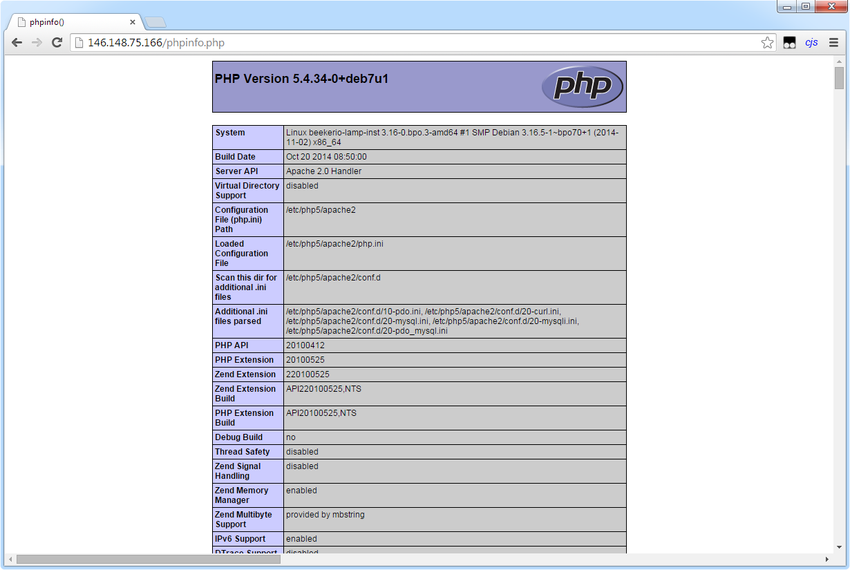 PHP info page