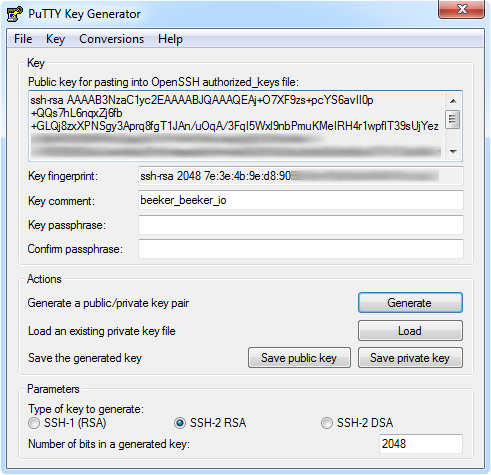 PuTTYgen public/private SSH keys